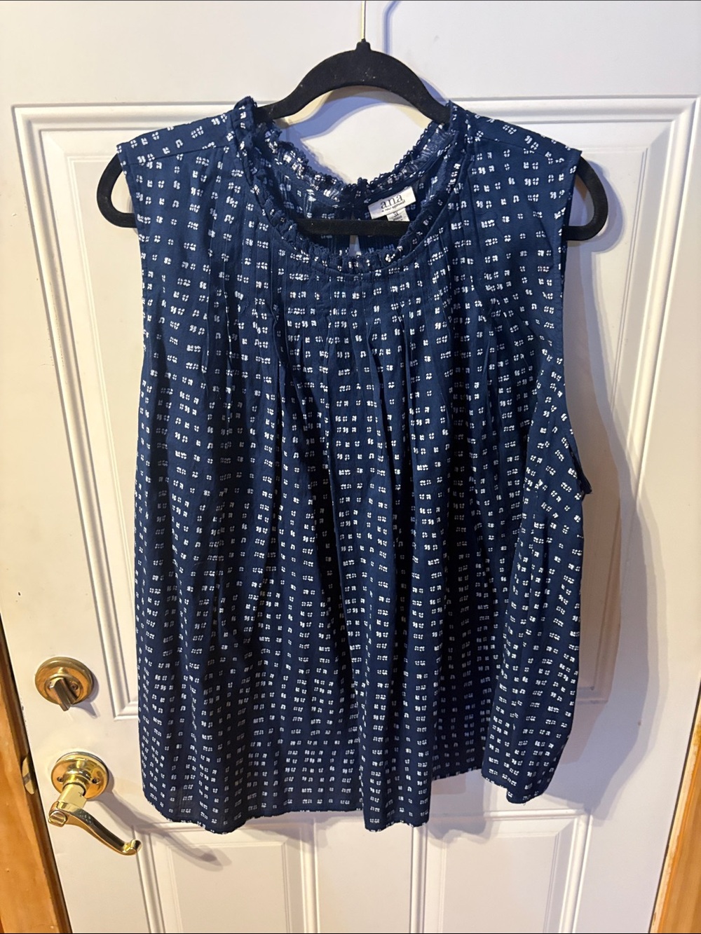 a.n.a Navy Sleeveless Printed Ruffle-Neck Camisole Size 3X